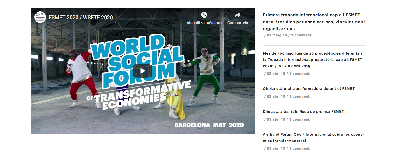 Web Fòrum Social Mundial de les Economies Transformadores