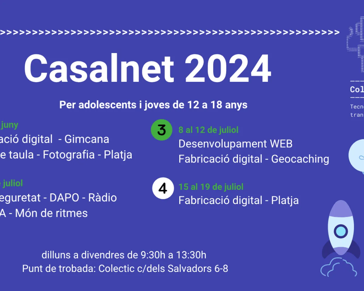 Bànner del Casalnet 2024 amb la descripció d'activitats i dates.